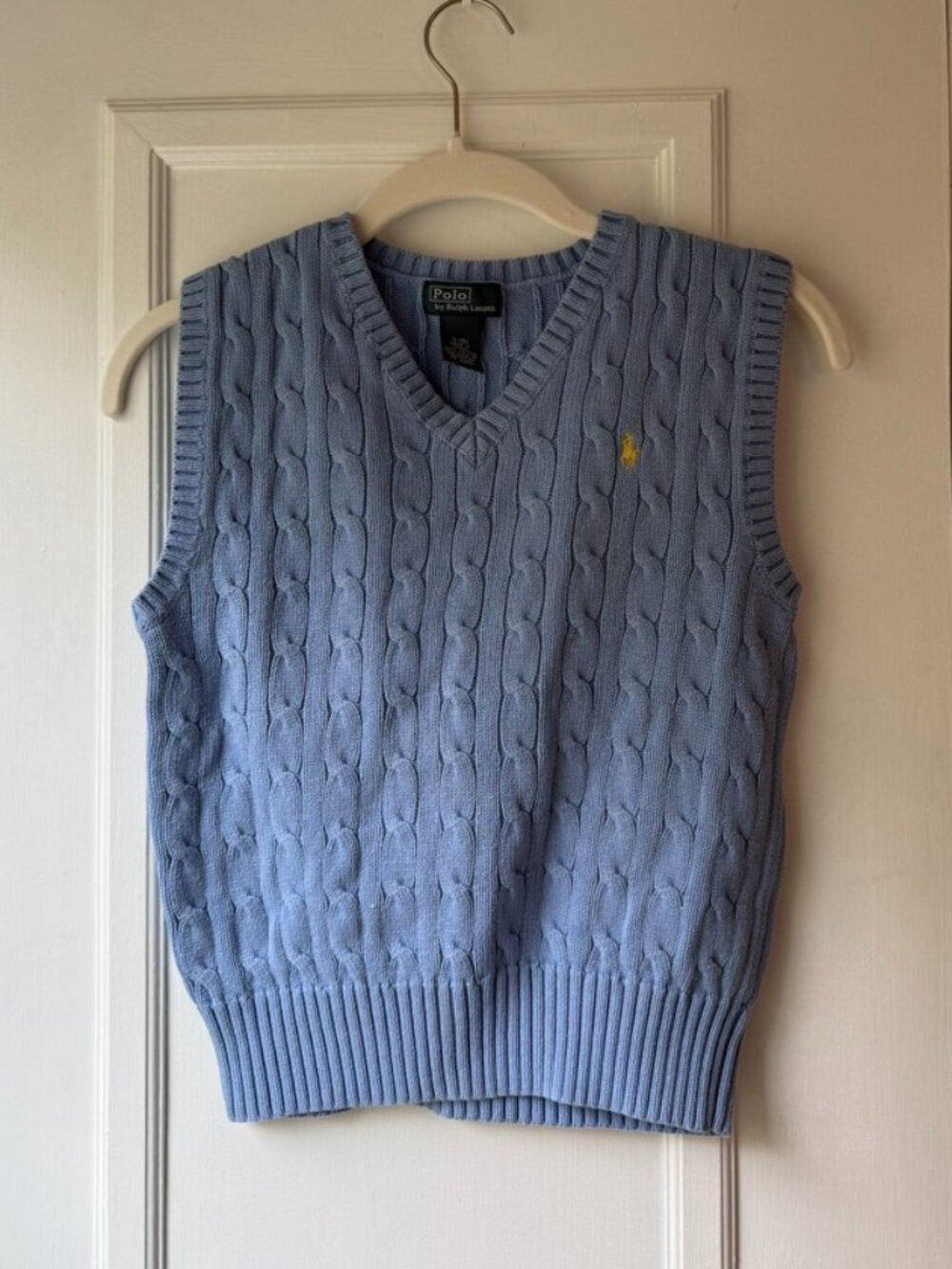 Polo Ralph Lauren Blue Cable Knit V-Neck Sweater Vest Youth Boy Size S 8